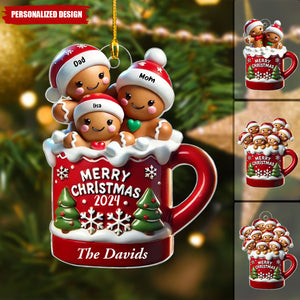 Gingerbread Family In Hot Cocoa Christmas Decor Personalized Acrylic Ornament