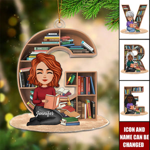 Custom Name Letter Gift For Book Lover Bookworm - Personalized Acrylic Ornament