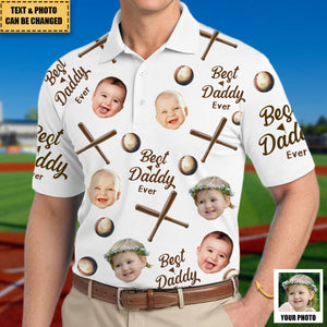 Best Daddy Ever - Personalized Photo  Baseball Polo Shirt