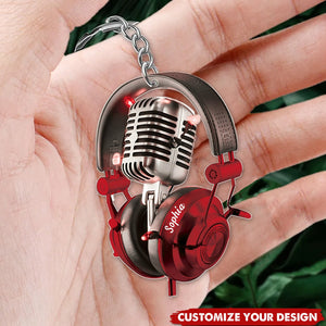 Microphone Radio - Personalized Acrylic Keychain, Gift For Music Lovers