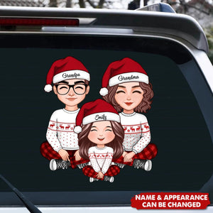 Cute Grandma Grandpa & Grandkid Sitting Crossed Legs Christmas Gift - Personalized Decal