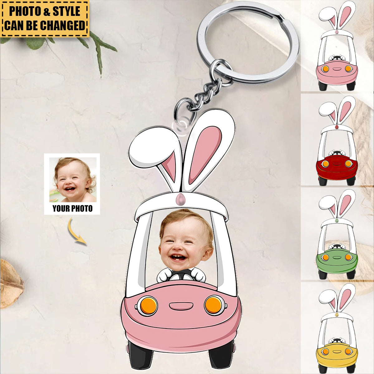 Custom Photo Funny Face Bunny Easter Gift - Personalized Easter Keychain