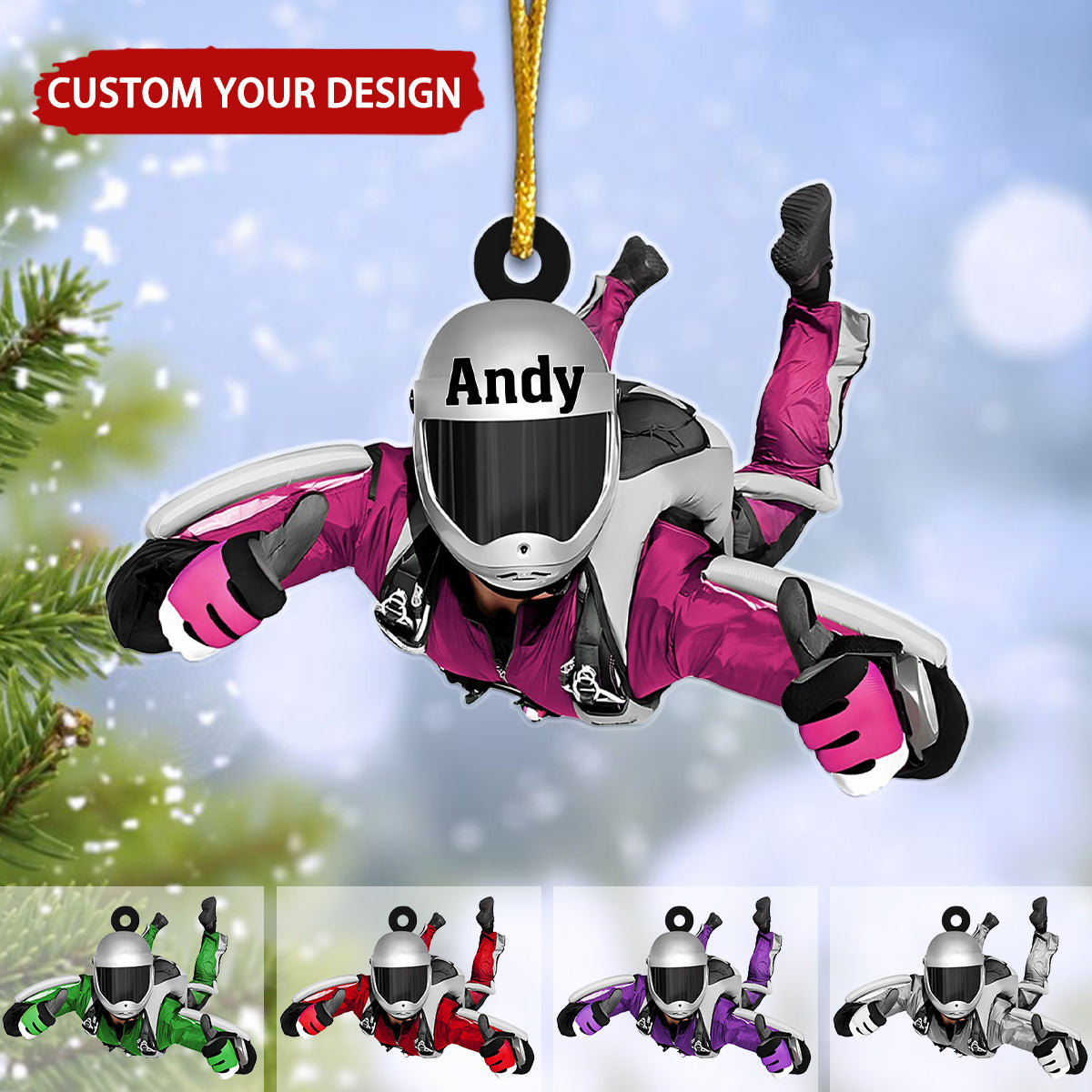 Parachuter Personalized Christmas Ornament, Gift For Extreme Sports Lover