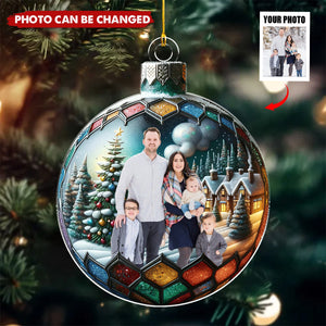 Custom Photo Family In Christmas Ball - Personalized Acrylic Photo Ornament