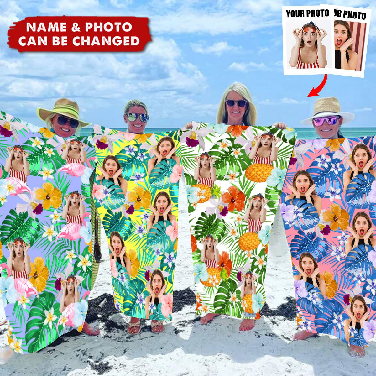 Custom Human Photo Tropical Style Beach Towel