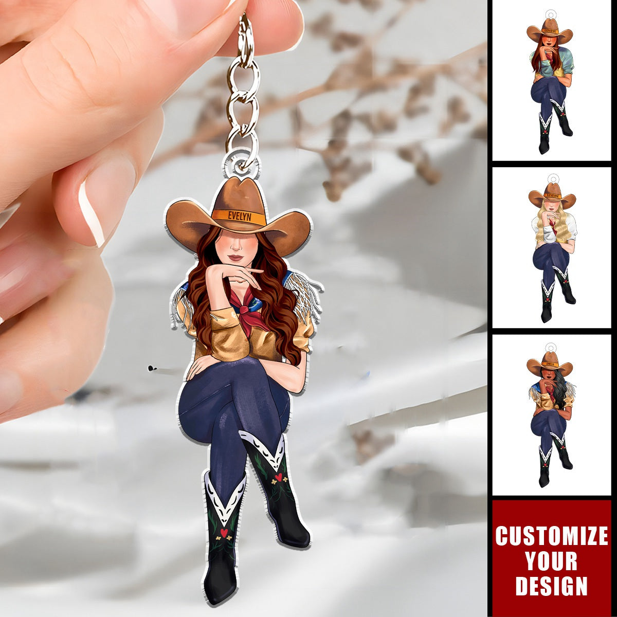 Personalized Cowgirl Acrylic Keychain, Gifts For Cowgirl