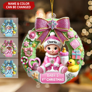 Wreath Baby's First Christmas Personalized 3D Effect Acrylic Ornament