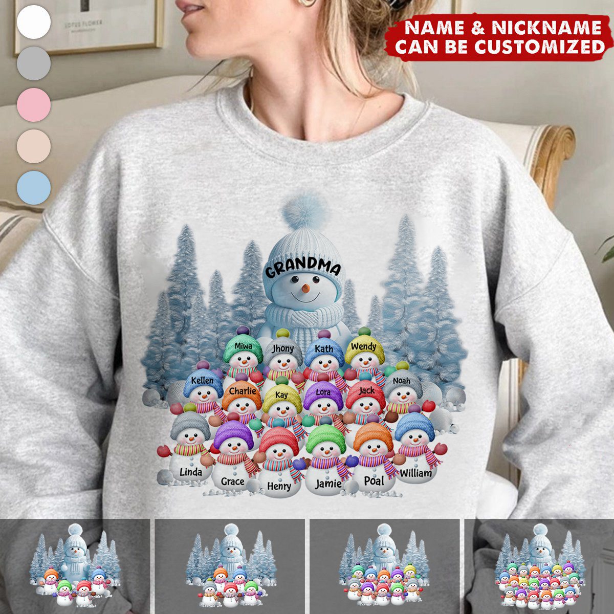 Christmas Blue Vibe Snowman Grandma Mom Colorful Kids Personalized Sweatshirt