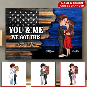 Hero Couple Kissing Half Flag Gifts By Occupation Personalized Horizontal Poster