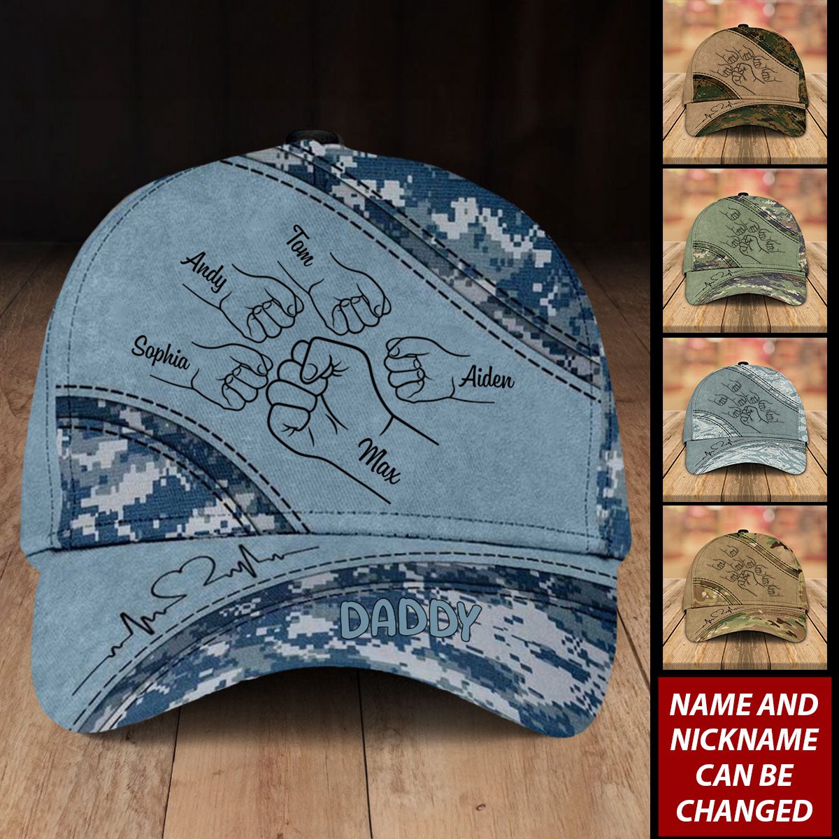 Outline Fist Bump Daddy Grandpa Personalized Classic Cap