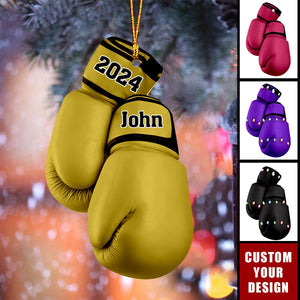 Personalized Boxing Glove Flat Acrylic Ornament, Custom Christmas Ornament Gift For Boxer, Boxing Lovers