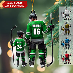 Dad and Son Ice Hockey Personalized Christmas Ornament