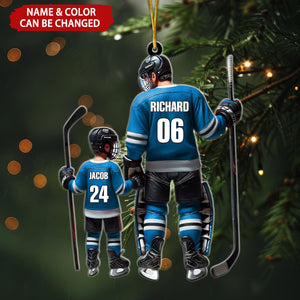 Dad and Son Ice Hockey Personalized Christmas Ornament