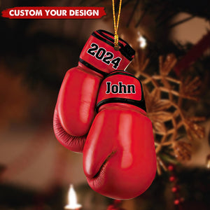 Personalized Boxing Glove Flat Acrylic Ornament, Custom Christmas Ornament Gift For Boxer, Boxing Lovers