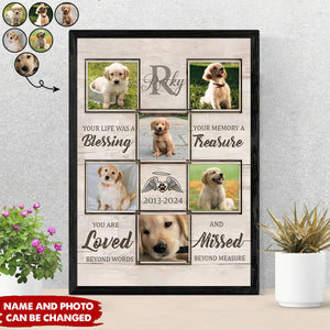 Custom Photo Dog Memorial Canvas, Personalized Pet Loss Gifts