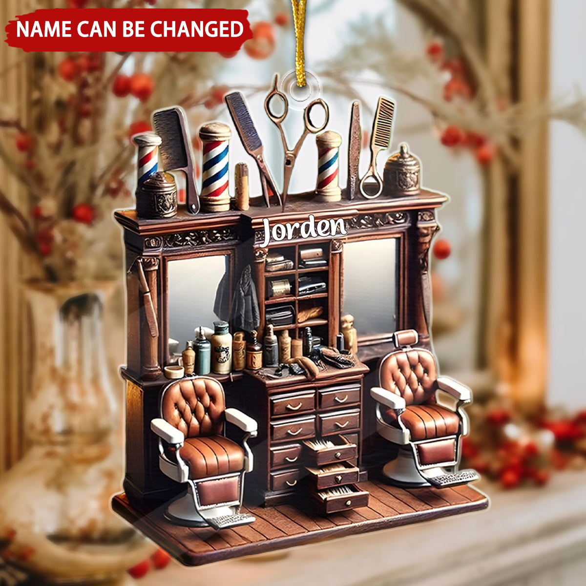 Vintage Barber Shop Personalized Christmas Ornament