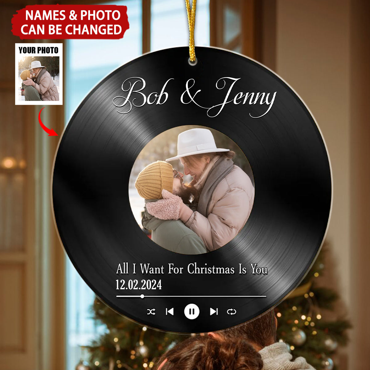 Vinyl Record Personalized Acrylic Ornament, Gift For Couple