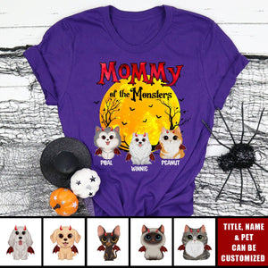 Mommy Of The Monsters Halloween Watercolor Cute Dogs Cats Personalized T-Shirt