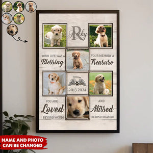 Custom Photo Dog Memorial Canvas, Personalized Pet Loss Gifts