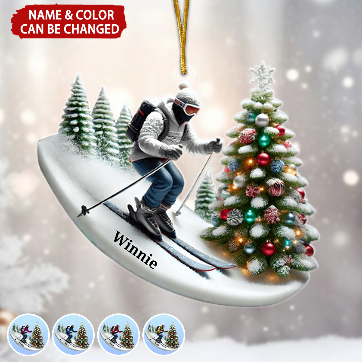 Merry Christmas Skiing Personalized Ornament, Gift For Skiing Lover