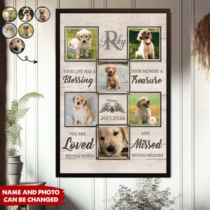 Custom Photo Dog Memorial Canvas, Personalized Pet Loss Gifts