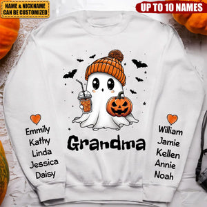 Fall Season Halloween Grandma Boo Personalized Sleeve Printed Sweatshirt, Gift For Grandma