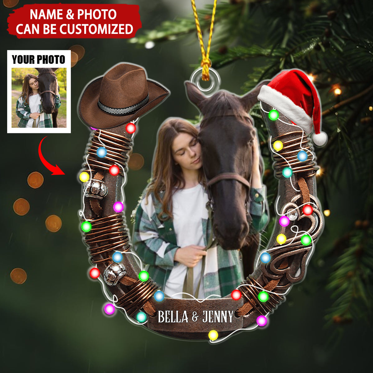 Upload Photo Horse Personalized Christmas Ornament, Gift For Horse Lovers