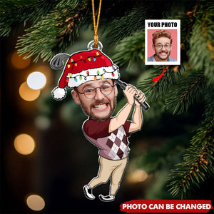 Custom Photo Funny Golf Player Personalized Acrylic Christmas Ornament