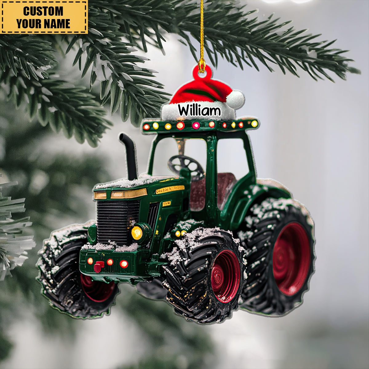 Merry Christmas Tractor Personalized Christmas Ornament