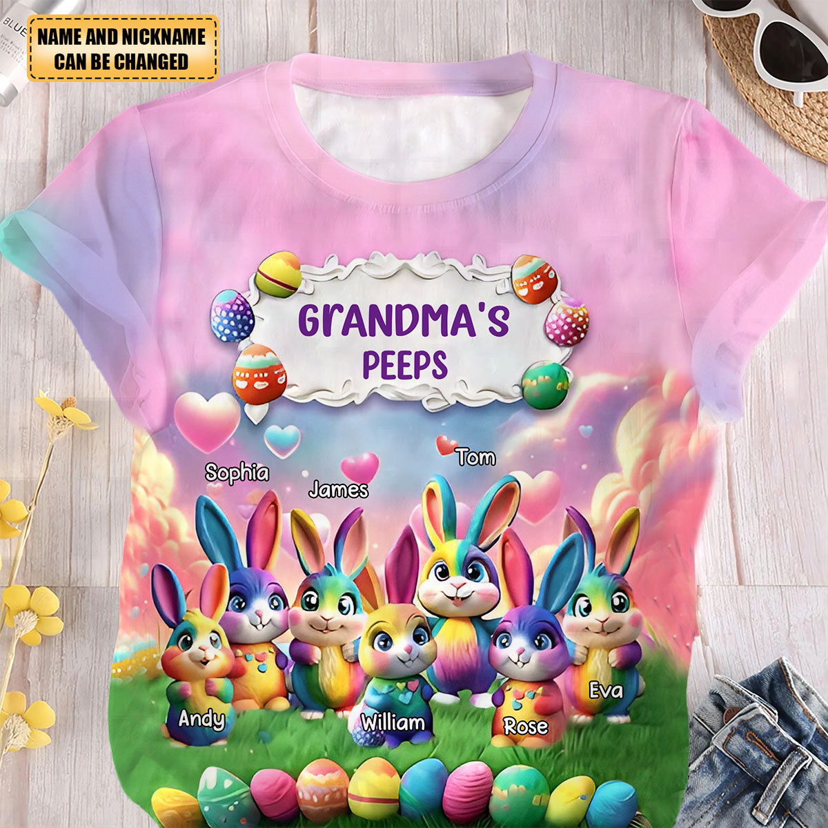 Personalized Easter Gift Rainbow Bunny All-over Print T-Shirt - Gift For Grandma