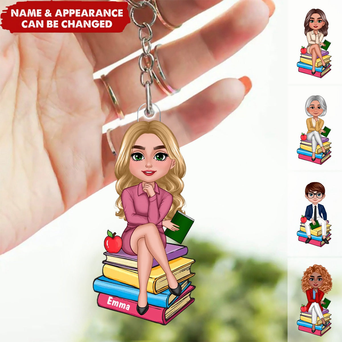 Doll Teacher Sitting On Books Personalized Acrylic Keychain