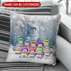 Christmas Blue Vibe Snowman Grandma Mom Colorful Kids Personalized Pillow