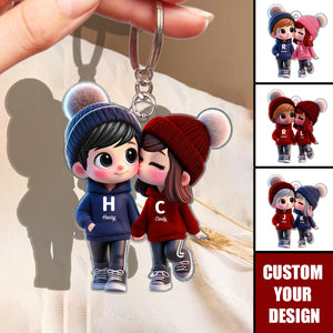 Cute Cartoon Couple Walking Personalized Acrylic Keychain