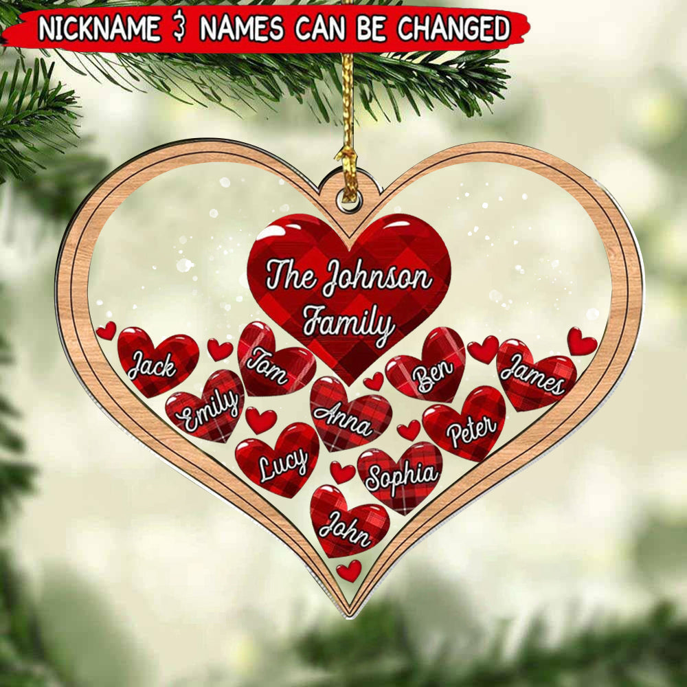 Christmas Family Heart With A Whole Of Sweetest Heart Members Personalized Ornament