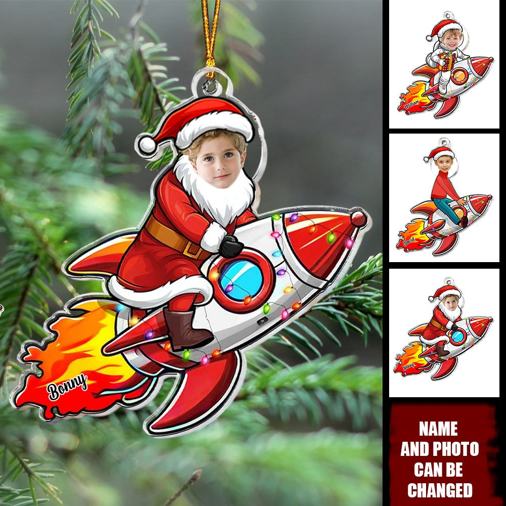 Kid Riding Rocket - Personalized Acrylic Photo Ornament