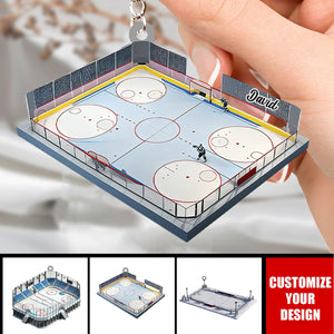 Personalized Ice Hockey Rink Keychain, Hockey Player Keepsake, Hockey Gift