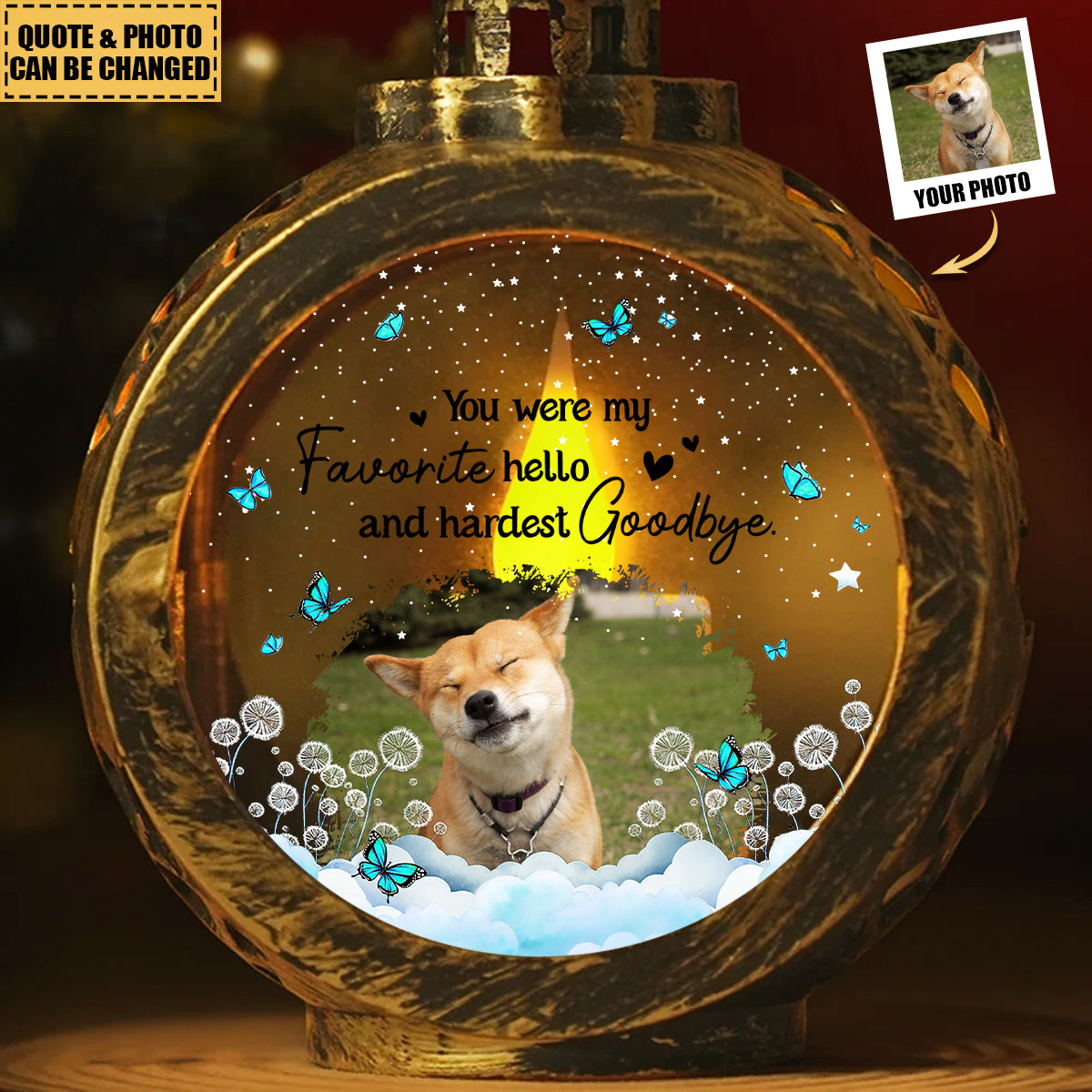 Custom Photo I'm Always With You - Pet Memorial Personalized Candlelight Lantern Ornament - Sympathy Gift