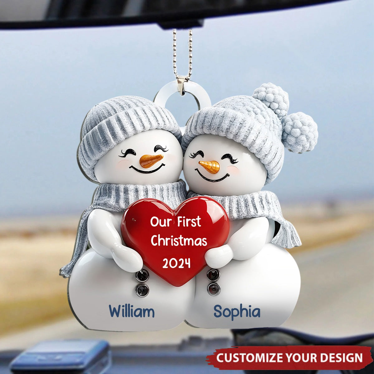 Personalised Couple Snowman Car Ornament - Gift For Her/Him