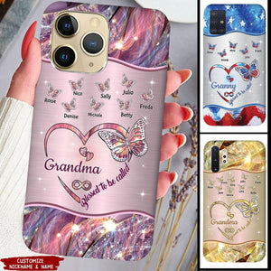 Sparkling Grandma Mom Heart Butterfly Kids Personalized Glass Phone Case