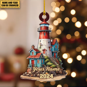 Customized Lighthouse Acrylic Ornament, Sailboat Lighthouse Halloween Christmas New Year Personalized Gifts For Her