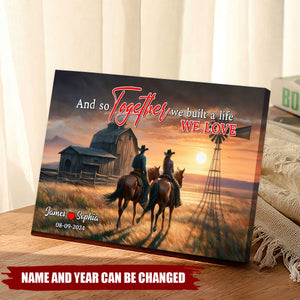 Personalized Gifts For Couple Canvas, Cowboy Couple Riding Horse On Sunset Prairie