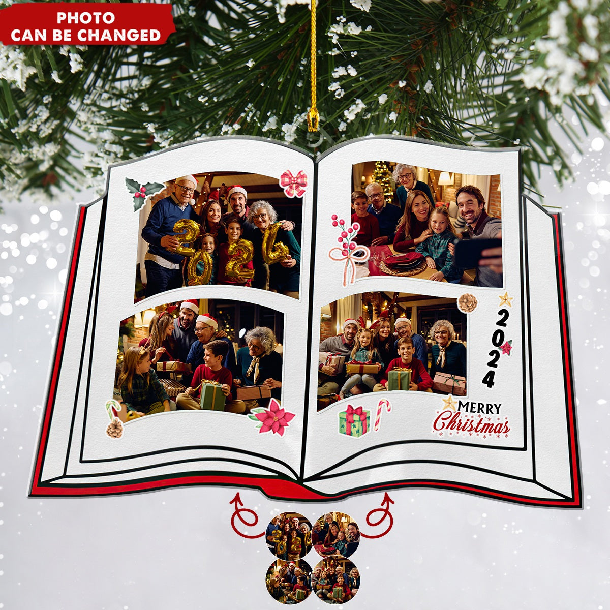 Book Shaped Christmas - Personalized Family Photo Acrylic Ornament