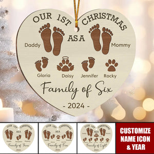 Our First Christmas As A Family - Personalized Wood Shaped Christmas Ornament, Gift For Family Members