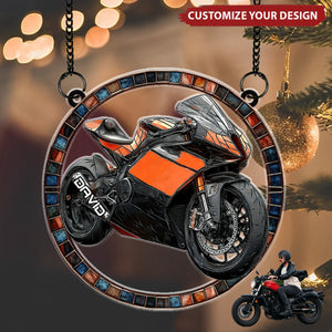 Ride More - Personalized Name Christmas Suncatcher Ornament For Motorbiker