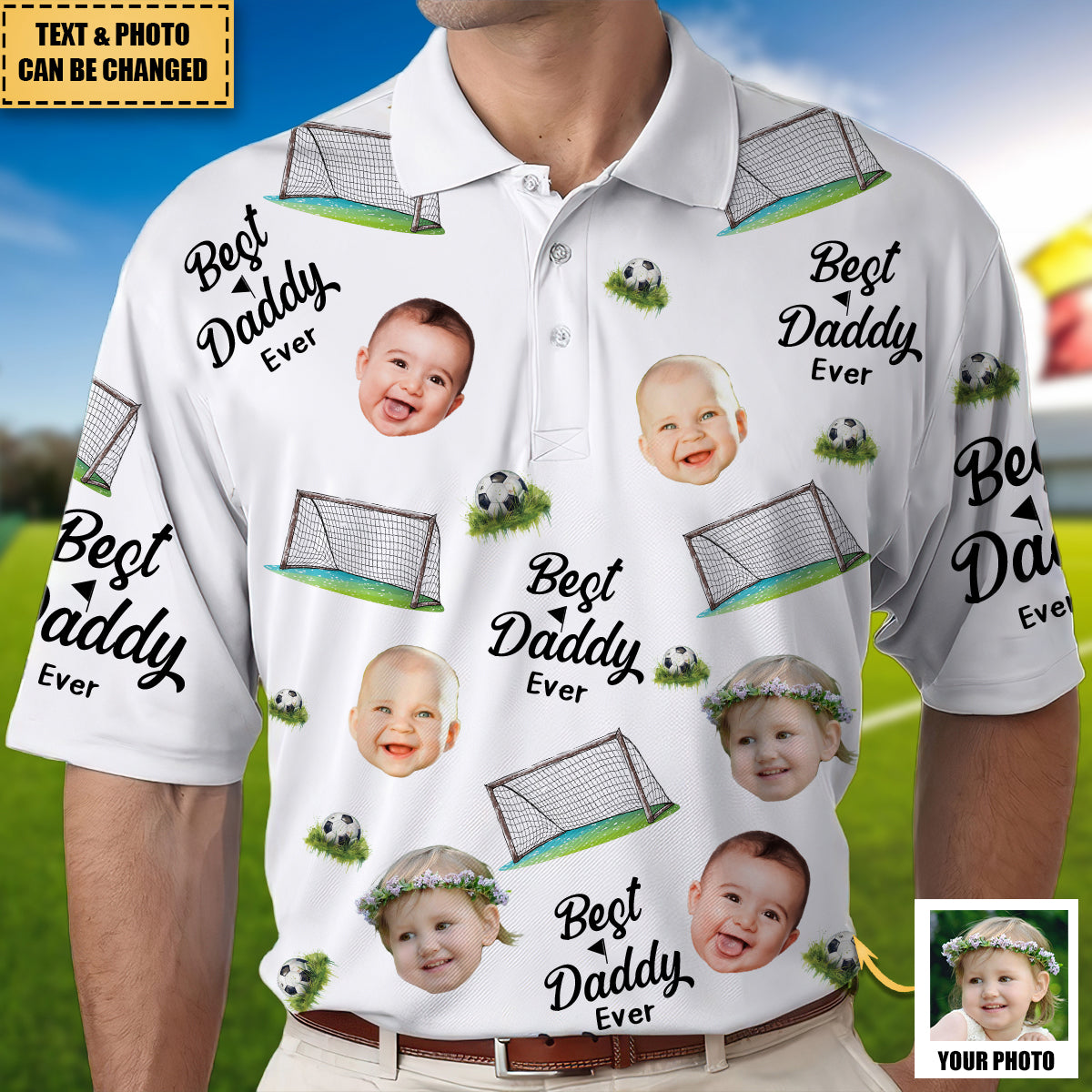 Best Daddy Ever - Personalized Photo Soccer Polo Shirt