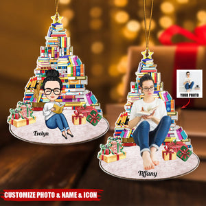 Enjoy Under The Christmas Book Tree - Personalized Acrylic Photo Ornament