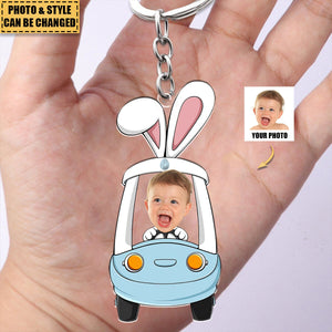 Custom Photo Funny Face Bunny Easter Gift - Personalized Easter Keychain