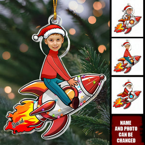 Kid Riding Rocket - Personalized Acrylic Photo Ornament