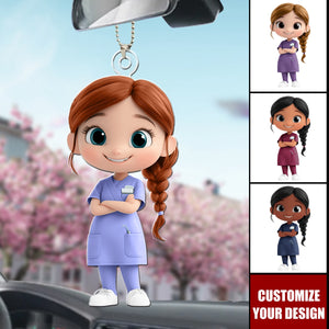 Cute Nurse Girl - Personalized Acrylic Car Ornament - Gifts For Nurses