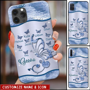 Grandma Butterfly With Kid Butterflies Fly Around Personalized Glass Phone Case